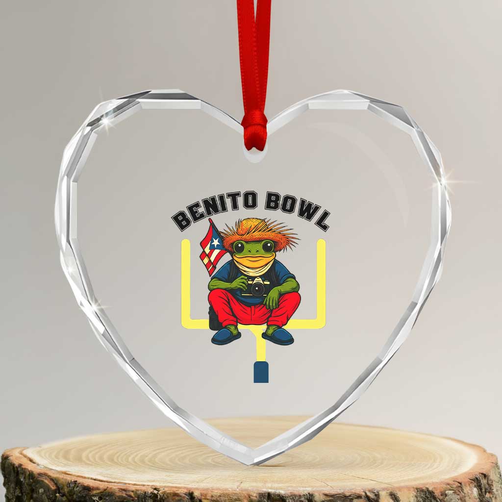 Benito Bowl Coquí Frog Football Heart Crystal Glass Ornament Funny Puerto Rico Flag Game Day Music Fans TS02 Transparent Glass 3'' Heart Print Your Wear