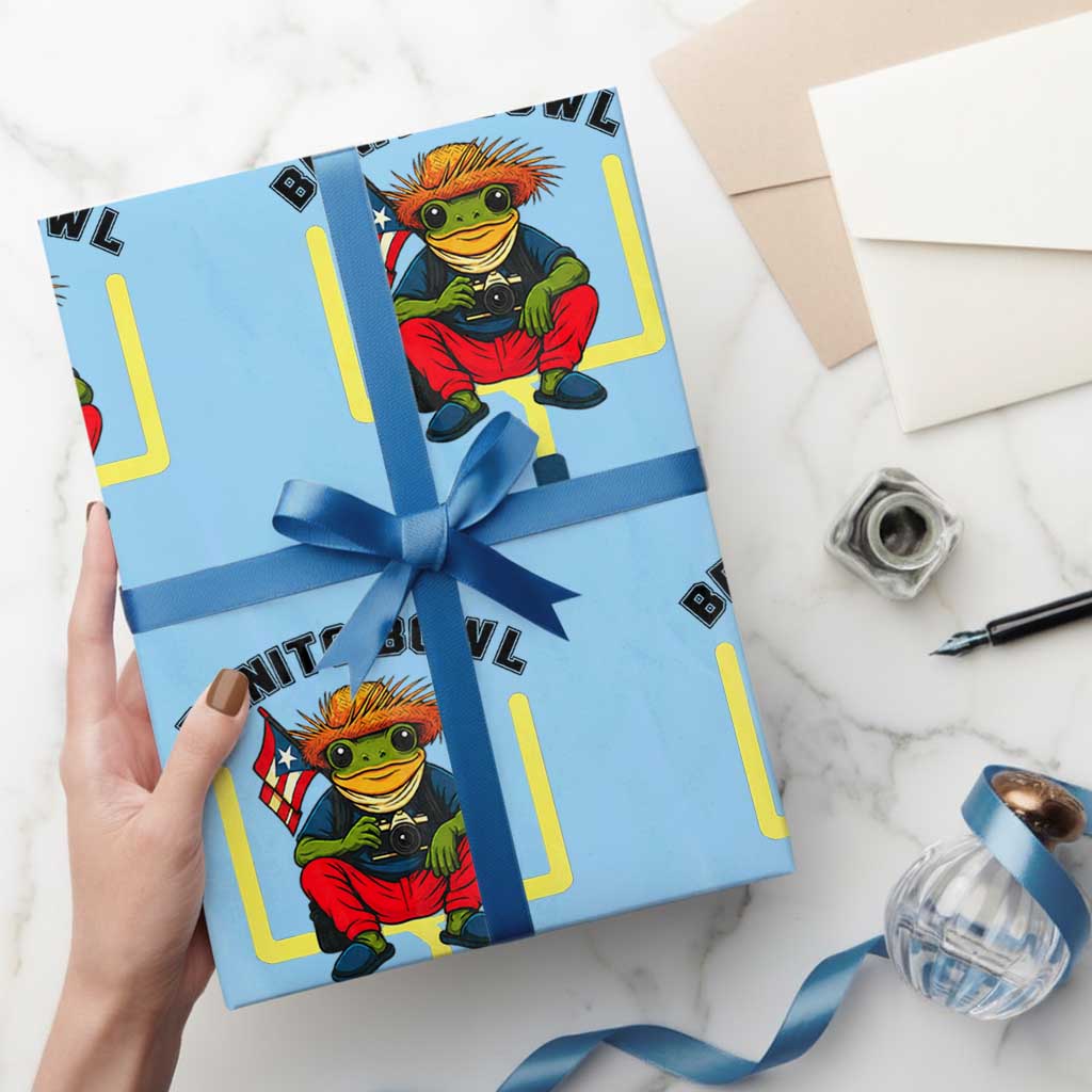 Benito Bowl Coquí Frog Football Wrapping Paper Roll Funny Puerto Rico Flag Game Day Music Fans TS02 Light Blue Print Your Wear