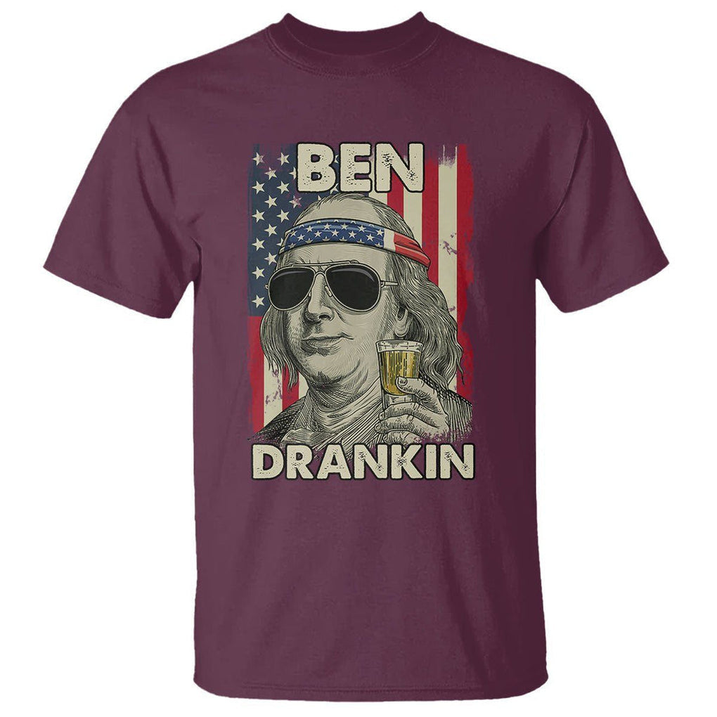 Benjamin Franklin T Shirt Ben Drankin' Funny 4th Of July TS02 Maroon Printyourwear
