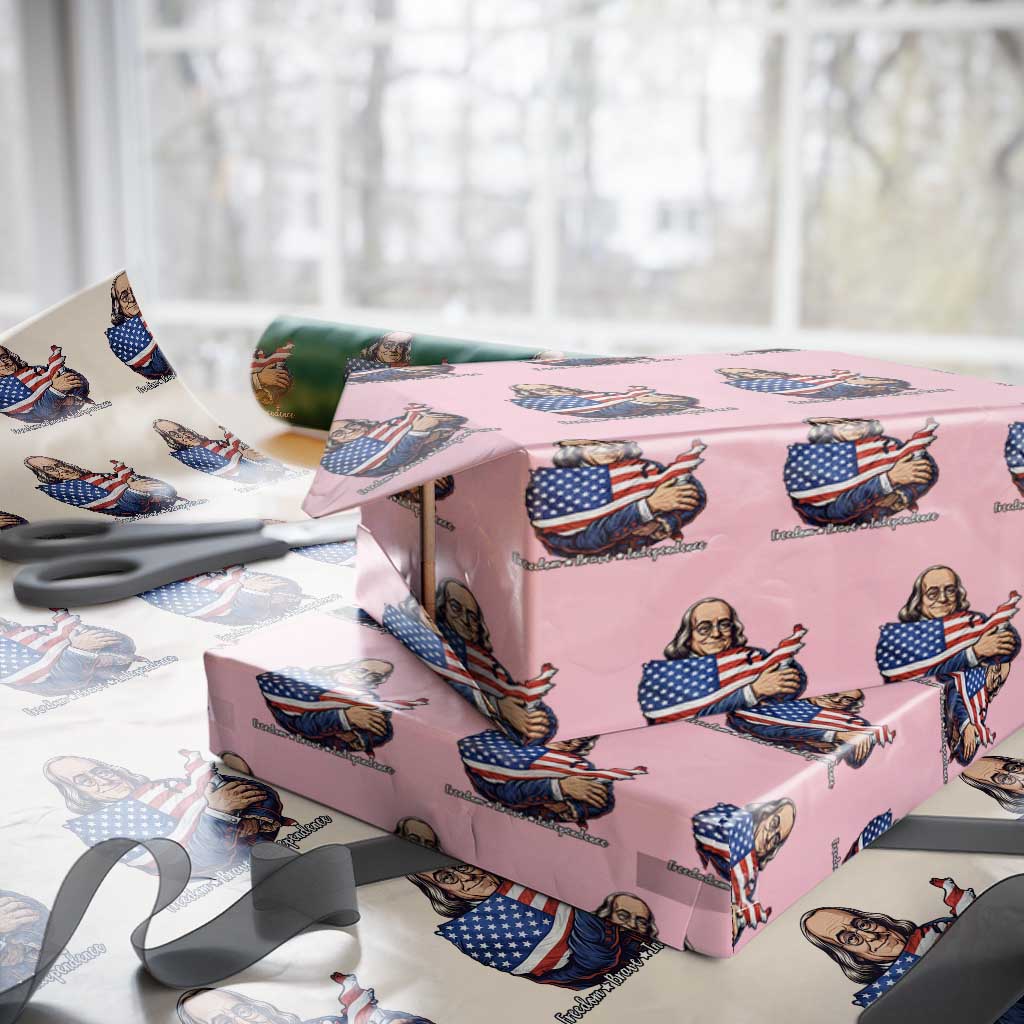 Benjamin Franklin Wrapping Paper Roll Freedom Liberty Independence American History TS12 Light Pink Print Your Wear