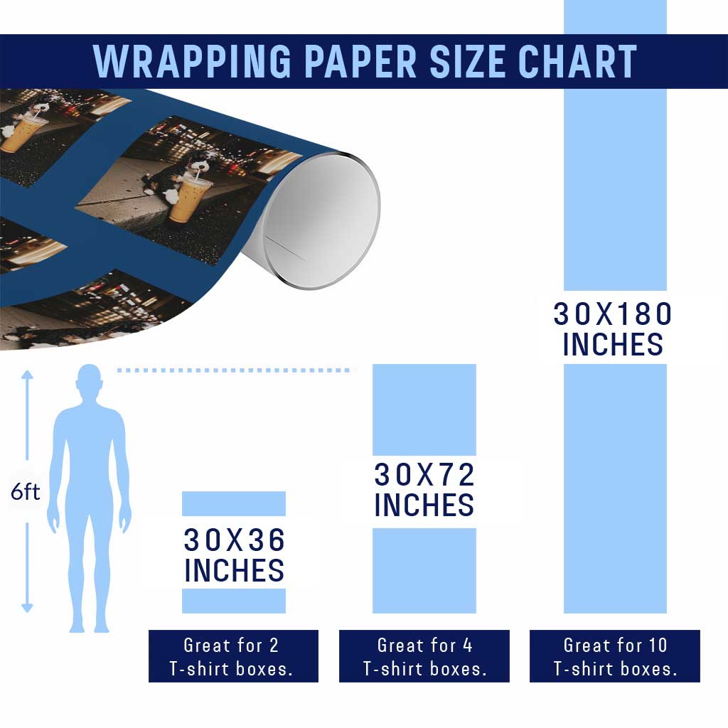 Bernedoodle Dog Drinking Iced Coffee Wrapping Paper Roll Funny Coffee Lover Gift for Dog Moms Dads TS10 Print Your Wear