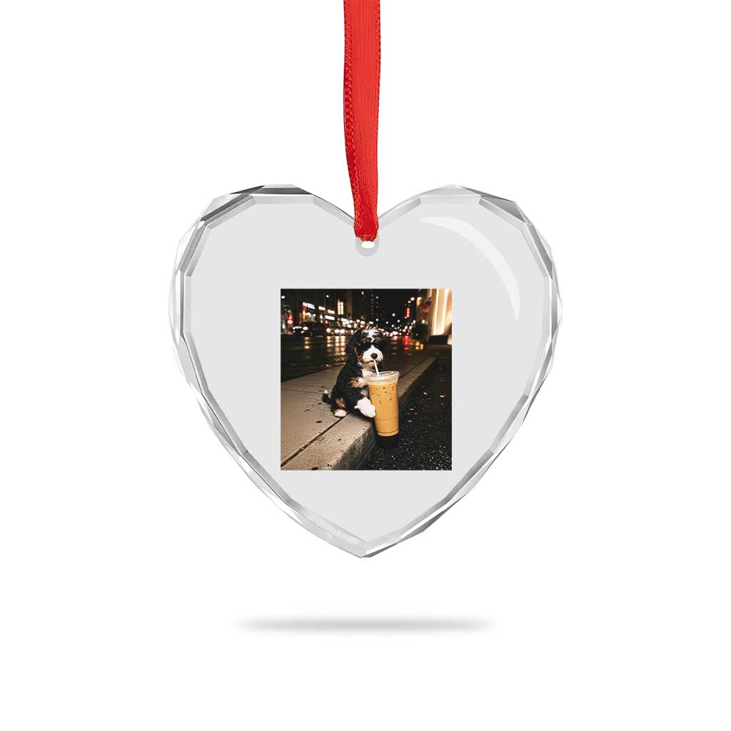 Bernedoodle Dog Drinking Iced Coffee Heart Crystal Glass Ornament Funny Coffee Lover Gift for Dog Moms Dads TS10 Print Your Wear