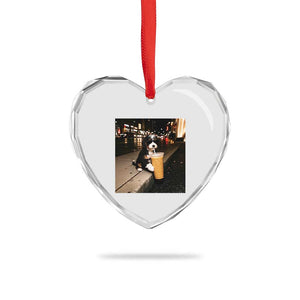 Bernedoodle Dog Drinking Iced Coffee Heart Crystal Glass Ornament Funny Coffee Lover Gift for Dog Moms Dads TS10 Print Your Wear