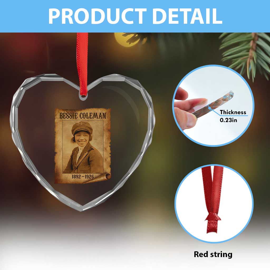 Bessie Coleman First African American Female Pilot Heart Crystal Glass Ornament Black History TS10 Print Your Wear