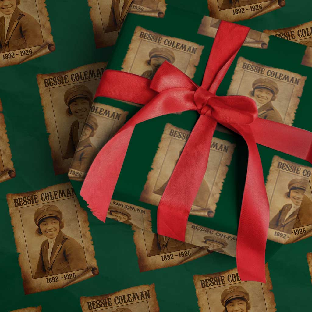 Bessie Coleman First African American Female Pilot Wrapping Paper Roll Black History TS10 Green Print Your Wear