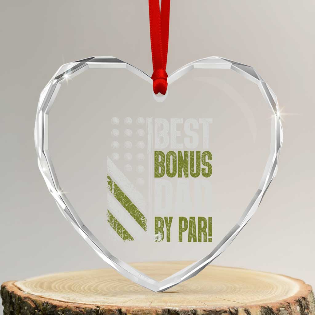 Best Bonus Dad By Par Heart Crystal Glass Ornament Step Dad Golf American Flag Fathers Day Gift For Golfers
