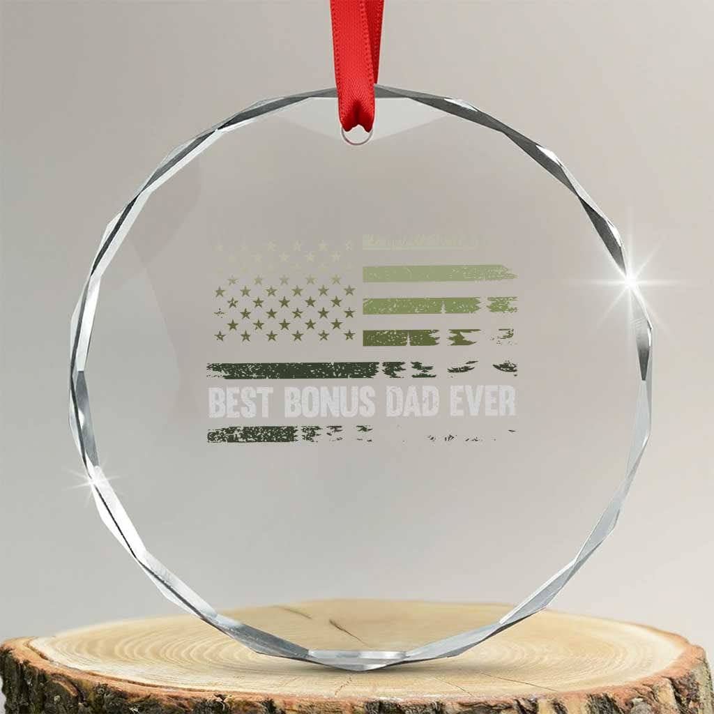 Best Bonus Dad Ever Crystal Glass Ornament Stepdad American Flag Trees Outdoor Wildlife Nature Vintage Forest TS10 Transparent Glass 3'' Circle Print Your Wear