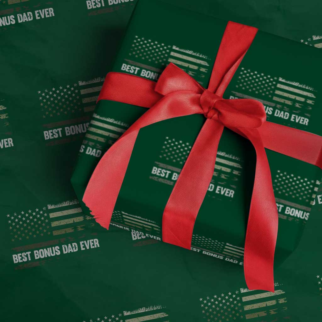 Best Bonus Dad Ever Wrapping Paper Roll Stepdad American Flag Trees Outdoor Wildlife Nature Vintage Forest TS10 Green Print Your Wear