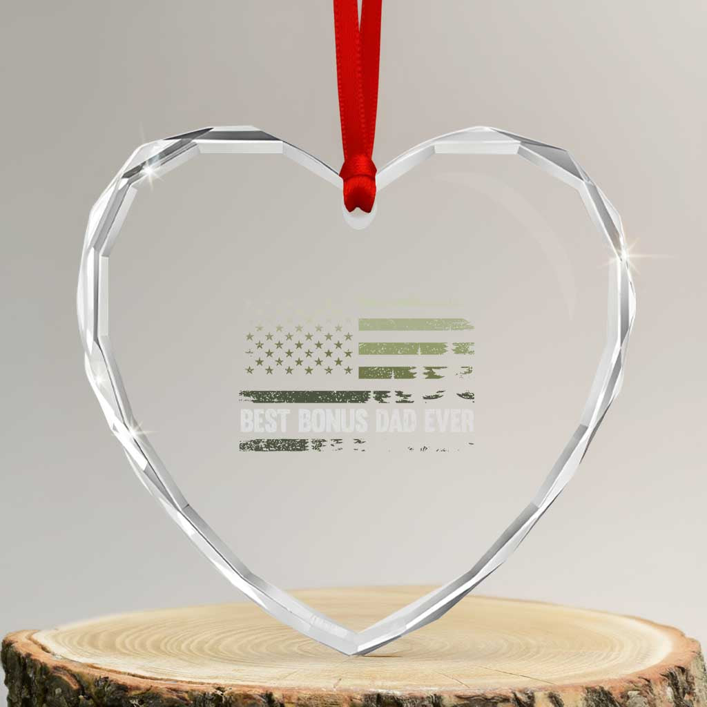 Best Bonus Dad Ever Heart Crystal Glass Ornament Stepdad American Flag Trees Outdoor Wildlife Nature Vintage Forest TS10 Transparent Glass 3'' Heart Print Your Wear