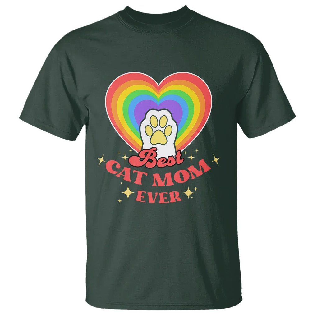 Best Cat Mom Ever T Shirt Cute Rainbow Cat Paw Print Mother's Day Gifts for Cats Lover TS02 Dark Forest Green Printyourwear