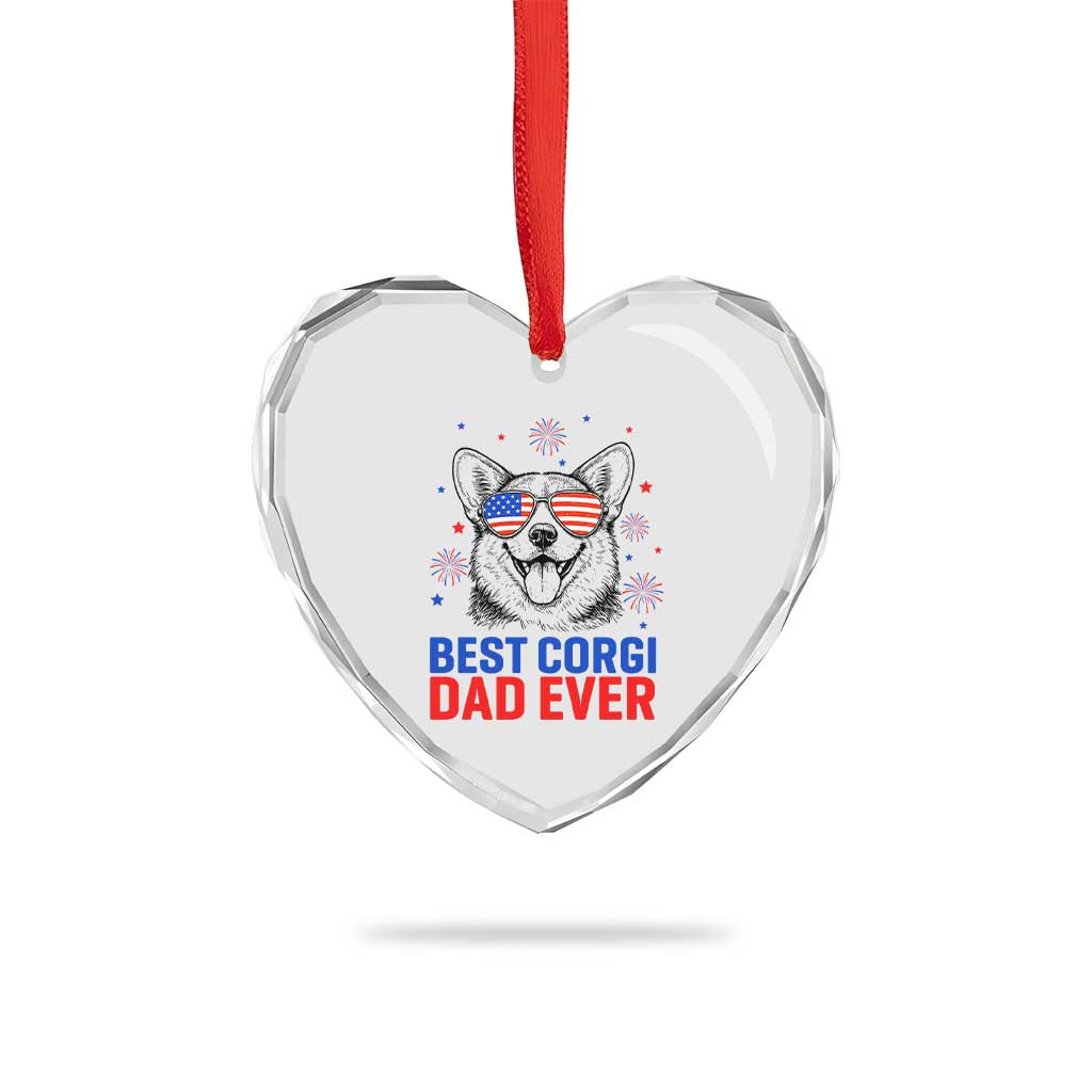 Best Corgi Dad Ever Heart Crystal Glass Ornament Funny Dog Lover Dad 4th Of July