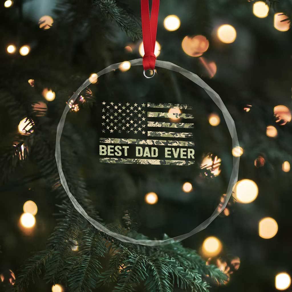 Best Dad Ever Crystal Glass Ornament Military Dad American Flag Camo TS14 Print Your Wear