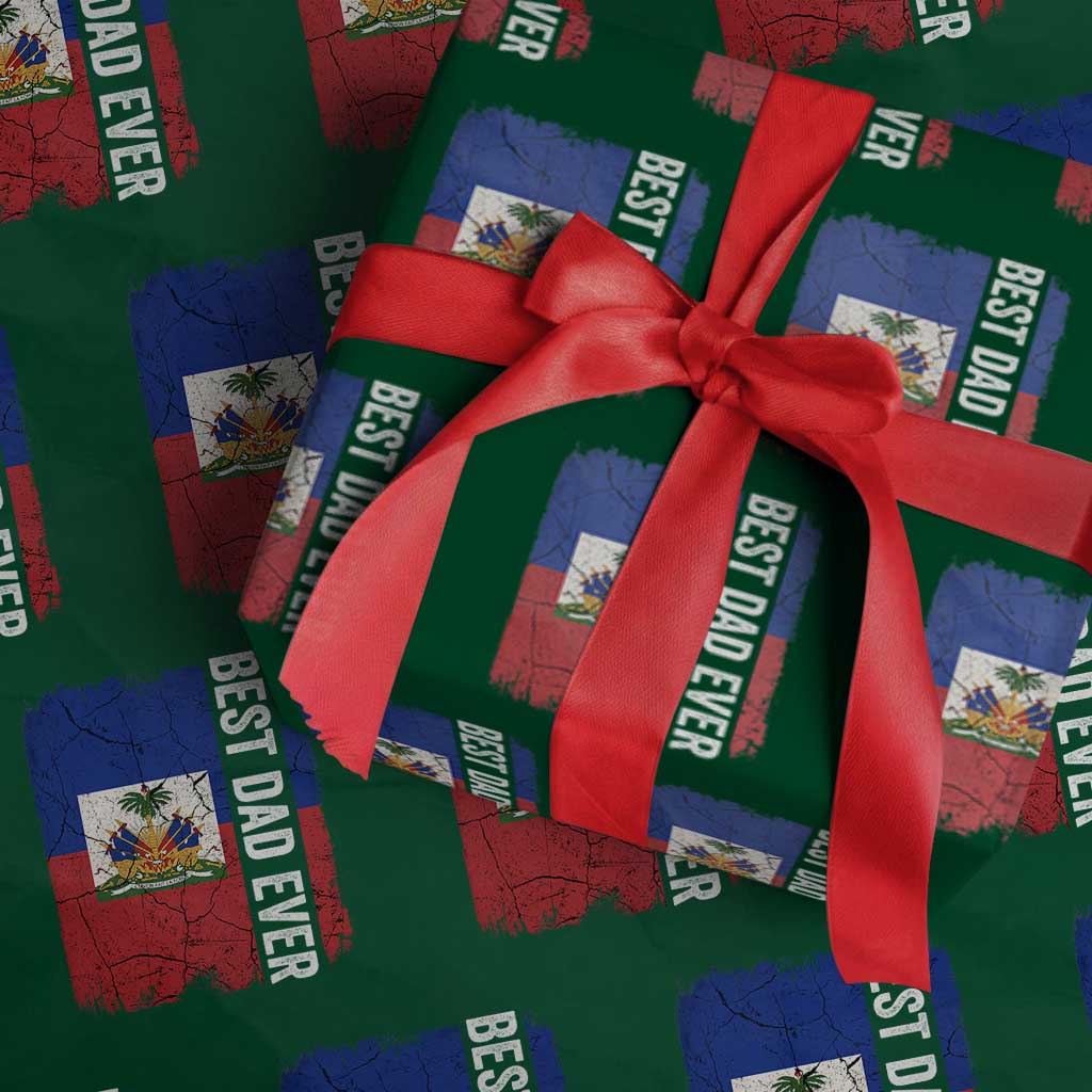 Best Dad Ever Haitian Papa Wrapping Paper Roll Vintage Distressed Haiti Flag Father's Day TS02 Green Print Your Wear
