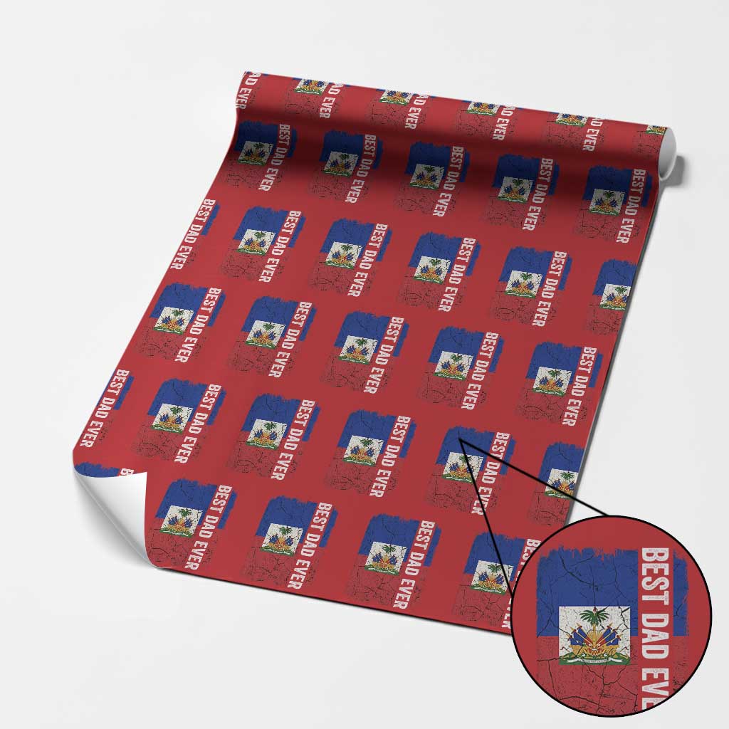 Best Dad Ever Haitian Papa Wrapping Paper Roll Vintage Distressed Haiti Flag Father's Day TS02 Red Print Your Wear
