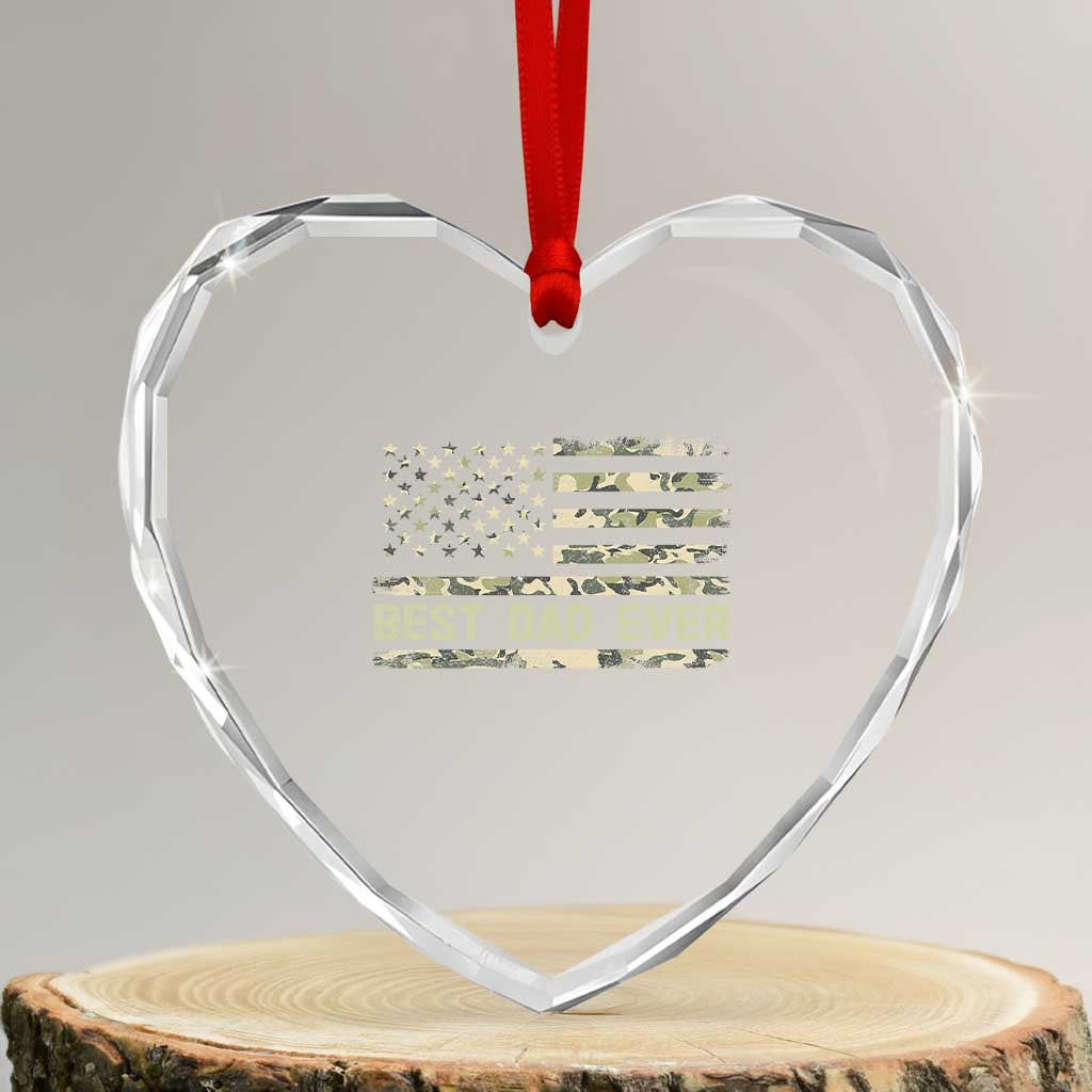 Best Dad Ever Heart Crystal Glass Ornament Military Dad American Flag Camo