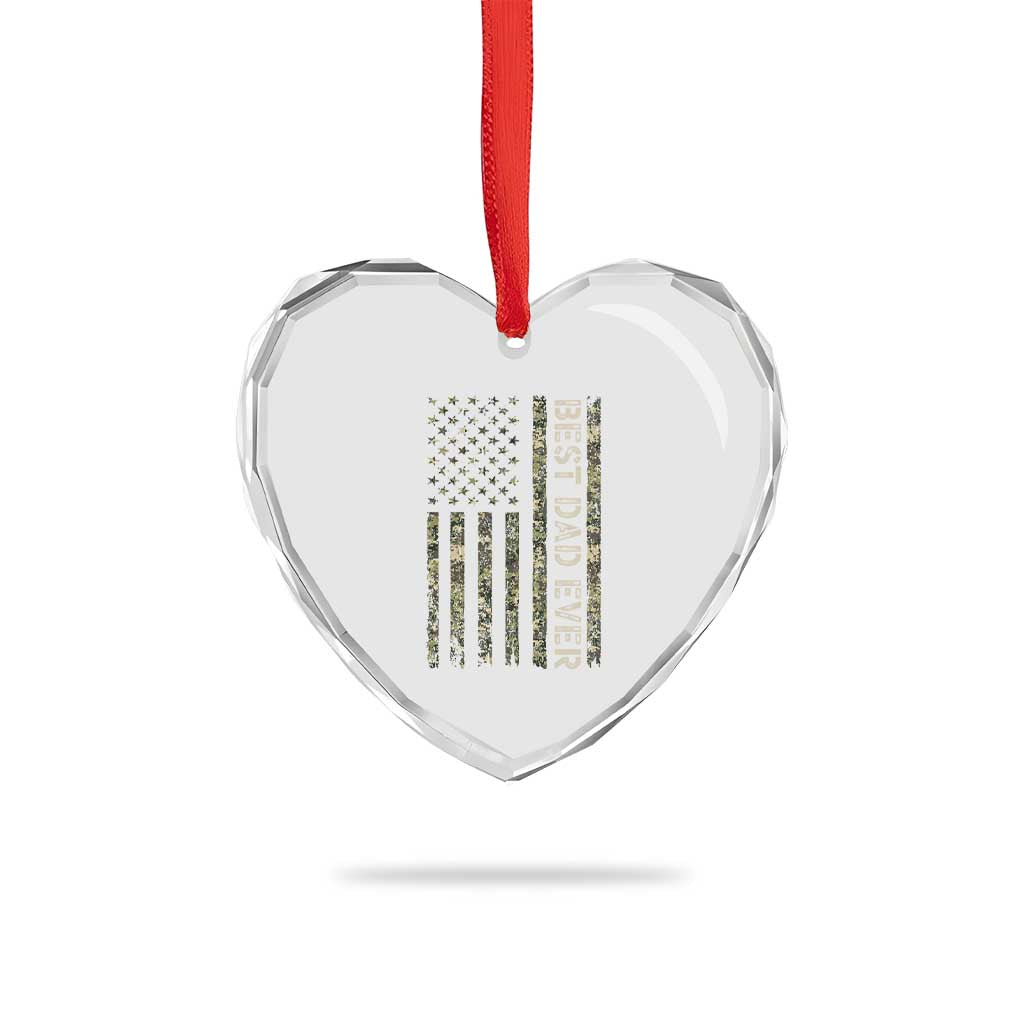 Best Dad Ever Heart Crystal Glass Ornament Patriotic USA Flag 4th of July Camo American Flag Camouflage