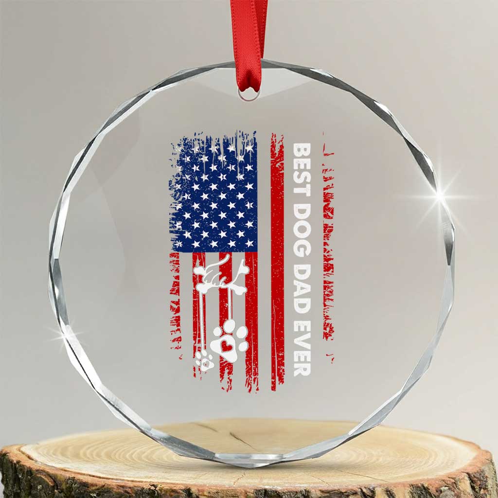 Best Dog Dad Ever Crystal Glass Ornament Fathers Day Gift From Dog USA Flag Puppy Lover Paw TS10 Transparent Glass 3'' Circle Print Your Wear