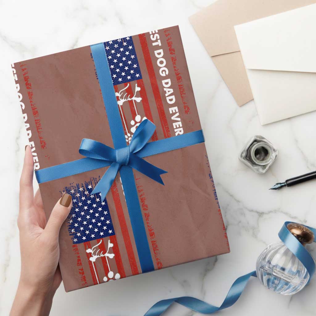 Best Dog Dad Ever Wrapping Paper Roll Fathers Day Gift From Dog USA Flag Puppy Lover Paw