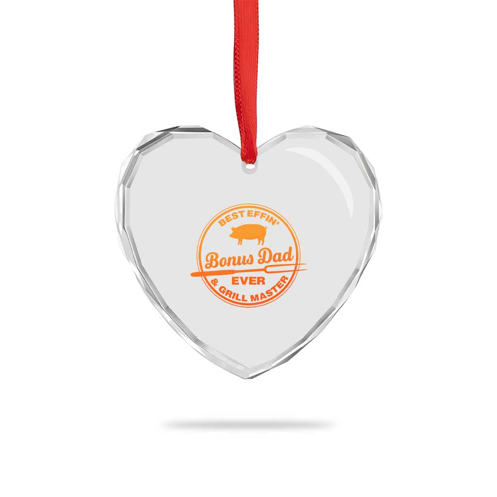 Best Effin Bonus Dad Ever And Grill Master Heart Crystal Glass Ornament Step Dad Fathers Day Gift Cooking Grilling BBQ Chef
