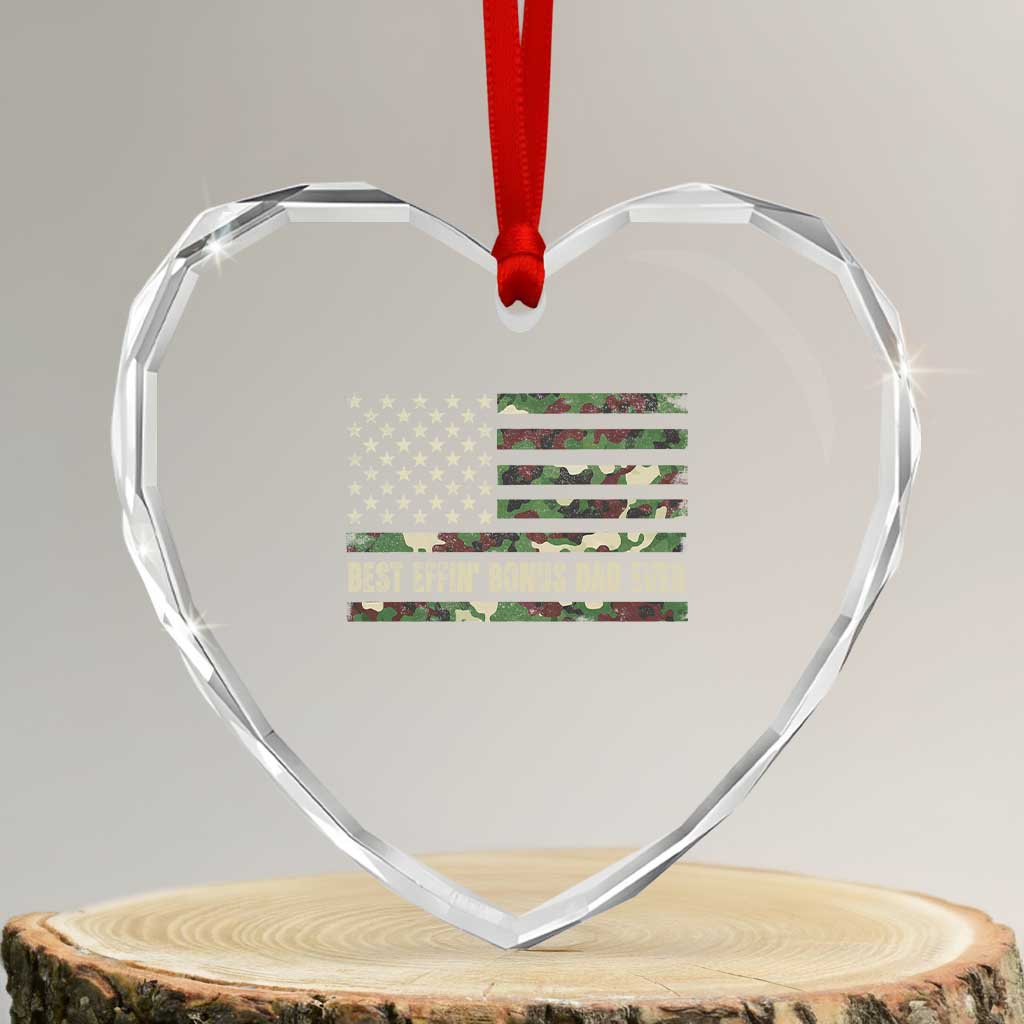 Best Effin Bonus Dad Ever Heart Crystal Glass Ornament Funny Step Dad Camo American Flag TS10 Transparent Glass 3'' Heart Print Your Wear