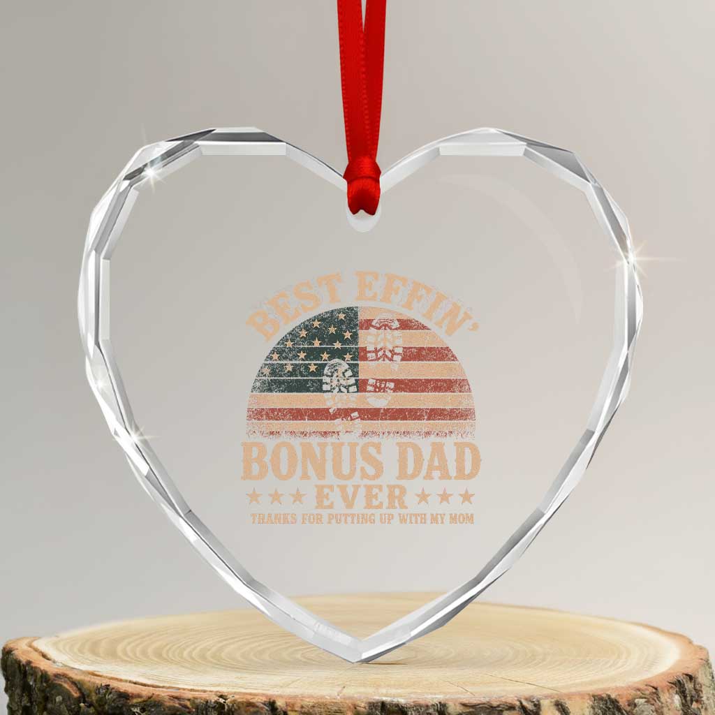 Best Effin Bonus Dad Ever Heart Crystal Glass Ornament Step Dad American Flag Father's Day Gifts TS11 Transparent Glass 3'' Heart Print Your Wear