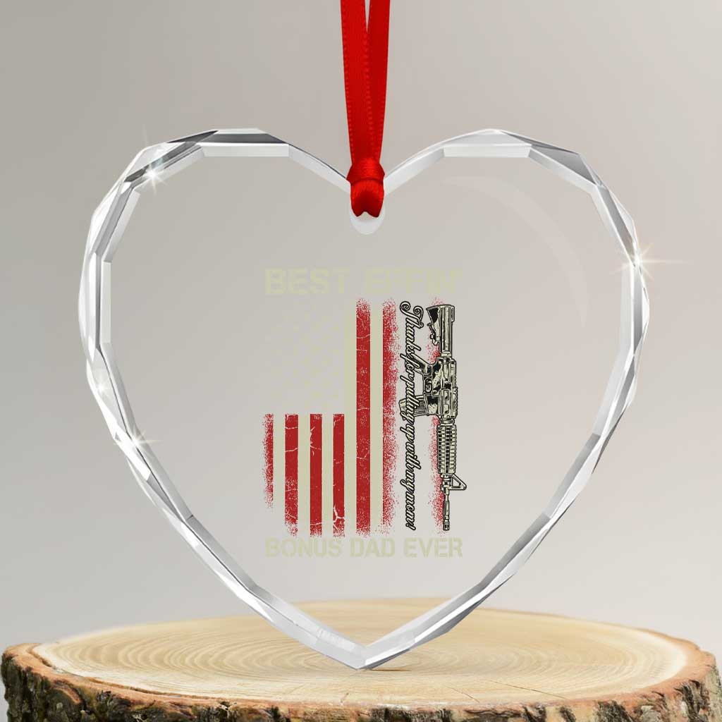 Best Effin Bonus Dad Ever Heart Crystal Glass Ornament Step Dad Fathers Day Vintage American Flag TS11 Transparent Glass 3'' Heart Print Your Wear