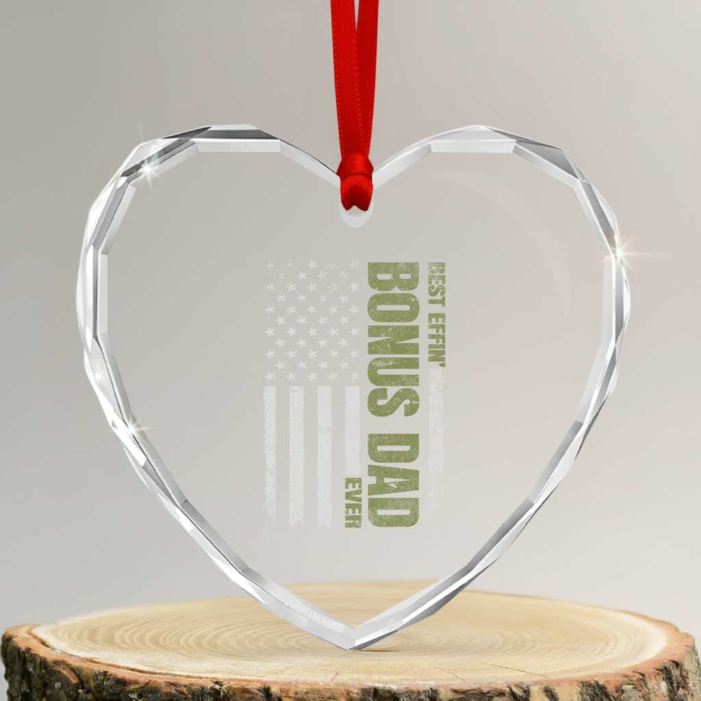 Best Effin Bonus Dad Ever Heart Crystal Glass Ornament Vintage Step Dad American Flag TS10 Transparent Glass 3'' Heart Print Your Wear