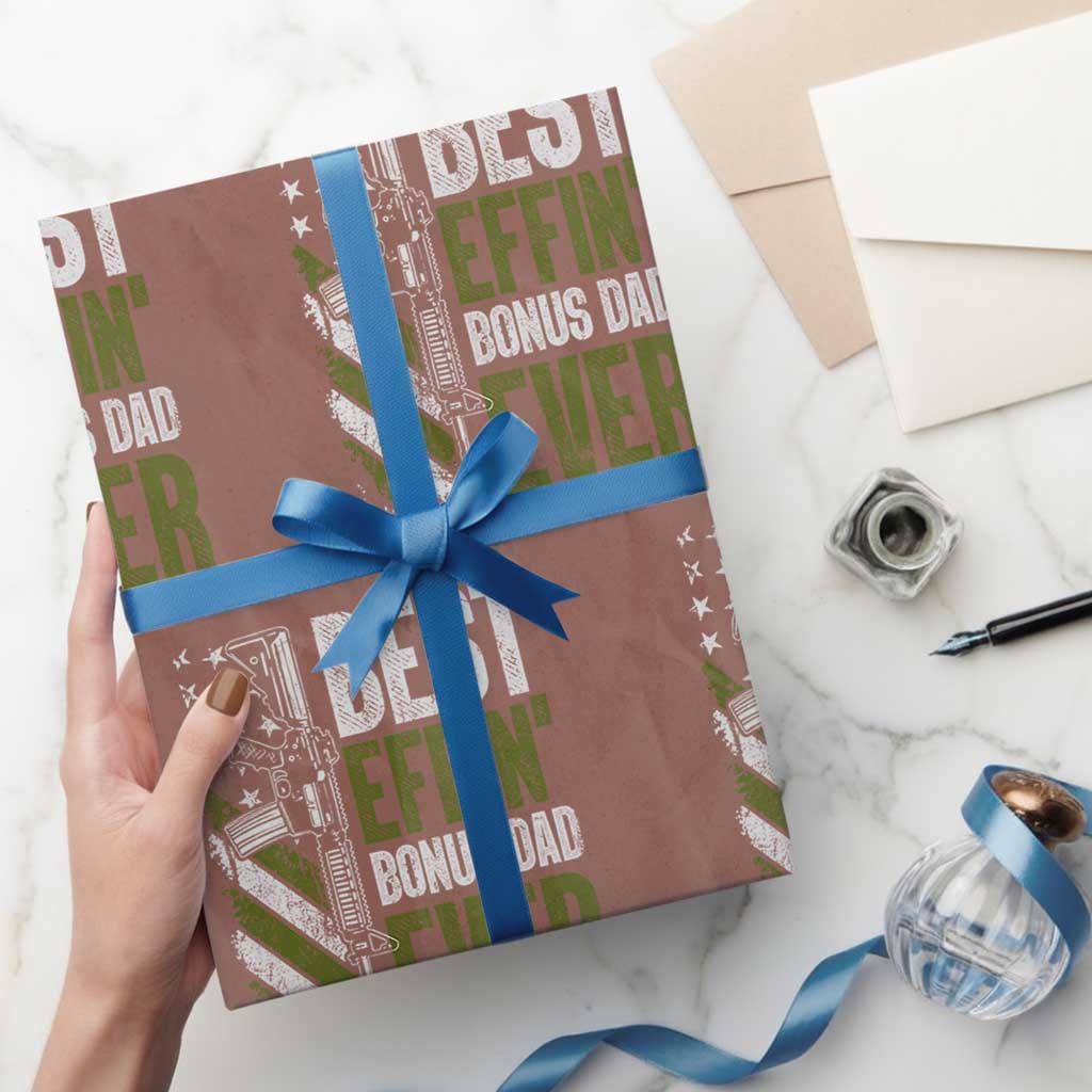 Best Effin Bonus Dad Ever Wrapping Paper Roll Step Dad Gun American Flag TS10 Mocha Print Your Wear