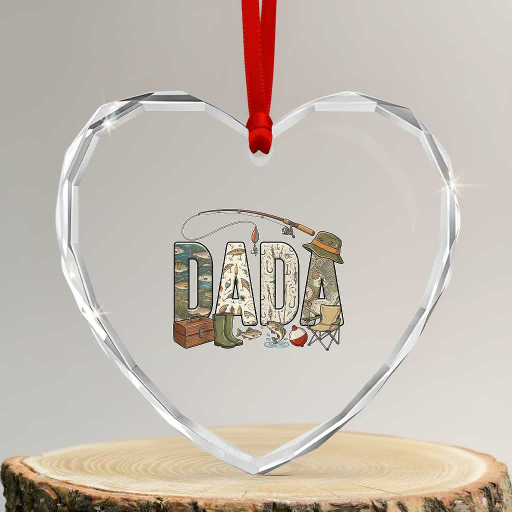Best Fishing Dada Retro Vintage Outdoorsman Heart Crystal Glass Ornament Bass Angler Dad Fisherman Fathers Day Gift for Men TS02 Transparent Glass 3'' Heart Print Your Wear