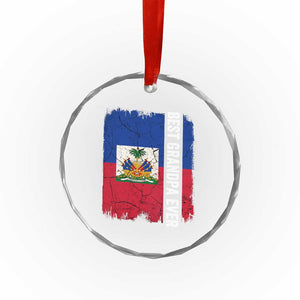 Best Grandpa Ever Haitian Granpapa Crystal Glass Ornament Vintage Distressed Haiti Flag Father's Day TS02 Print Your Wear