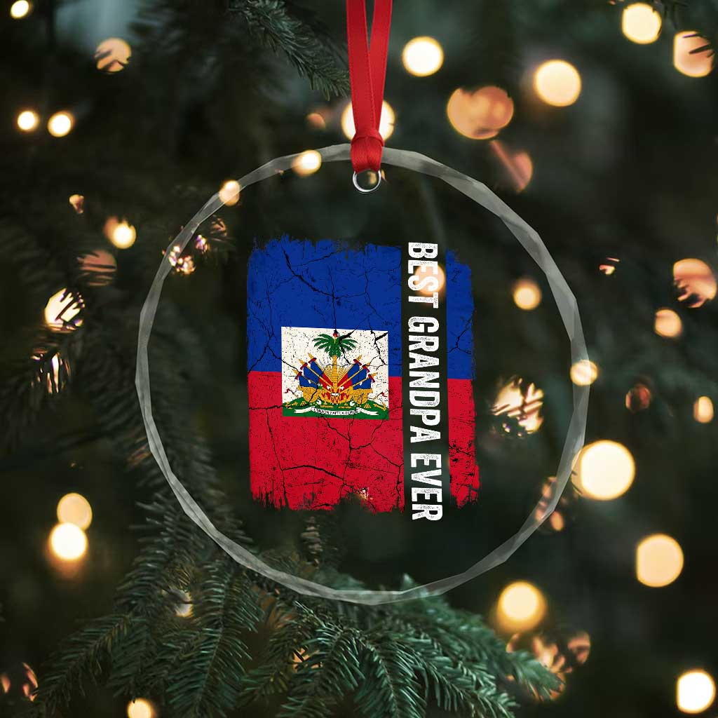 Best Grandpa Ever Haitian Granpapa Crystal Glass Ornament Vintage Distressed Haiti Flag Father's Day TS02 Print Your Wear