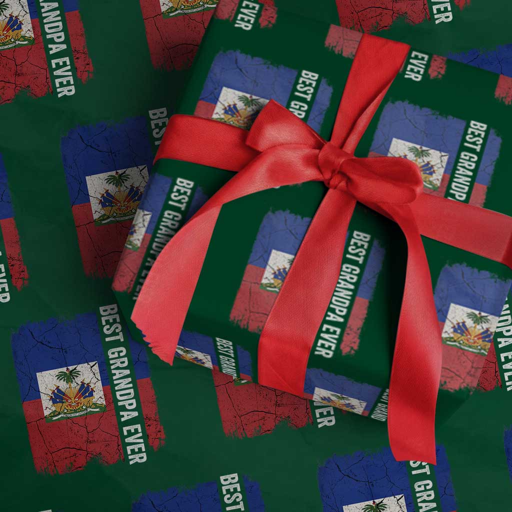 Best Grandpa Ever Haitian Granpapa Wrapping Paper Roll Vintage Distressed Haiti Flag Father's Day TS02 Green Print Your Wear