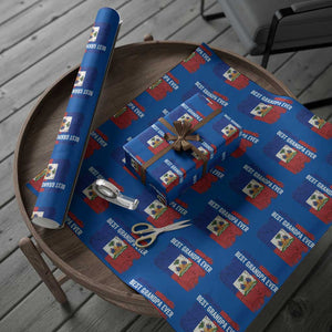 Best Grandpa Ever Haitian Granpapa Wrapping Paper Roll Vintage Distressed Haiti Flag Father's Day TS02 Blue Print Your Wear