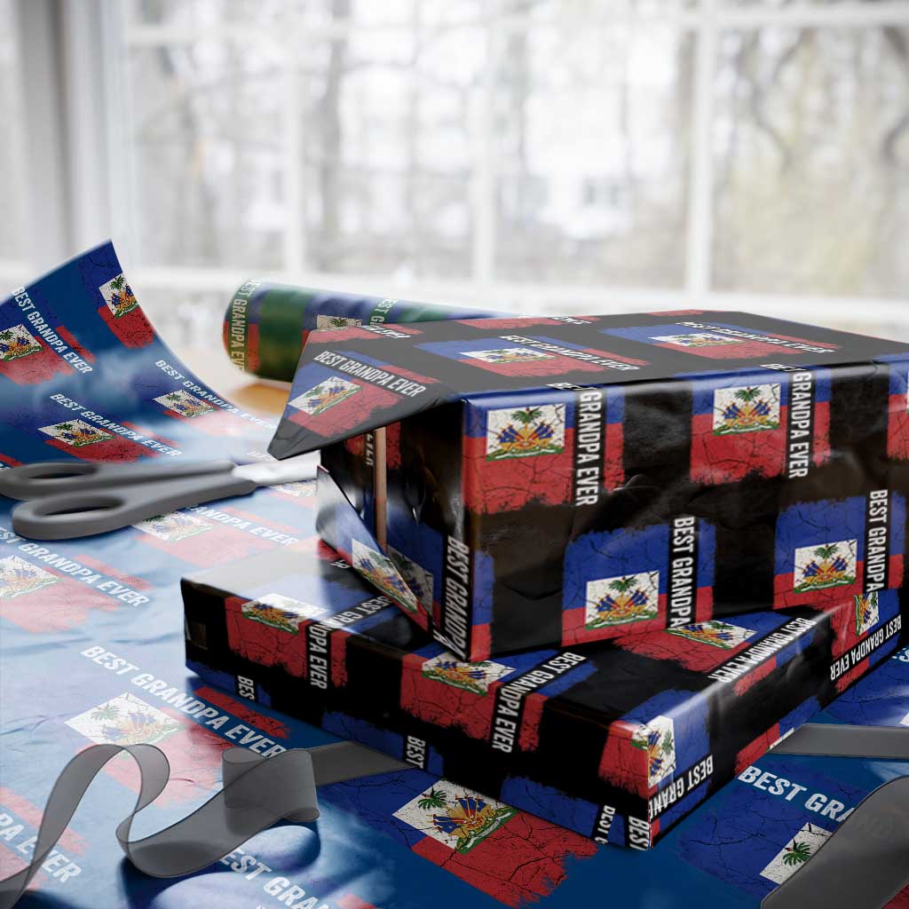 Best Grandpa Ever Haitian Granpapa Wrapping Paper Roll Vintage Distressed Haiti Flag Father's Day TS02 Black Print Your Wear
