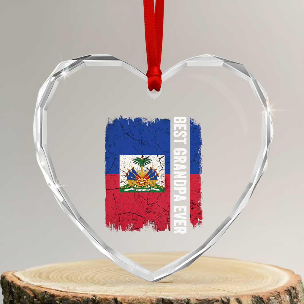 Best Grandpa Ever Haitian Granpapa Heart Crystal Glass Ornament Vintage Distressed Haiti Flag Father's Day TS02 Transparent Glass 3'' Heart Print Your Wear