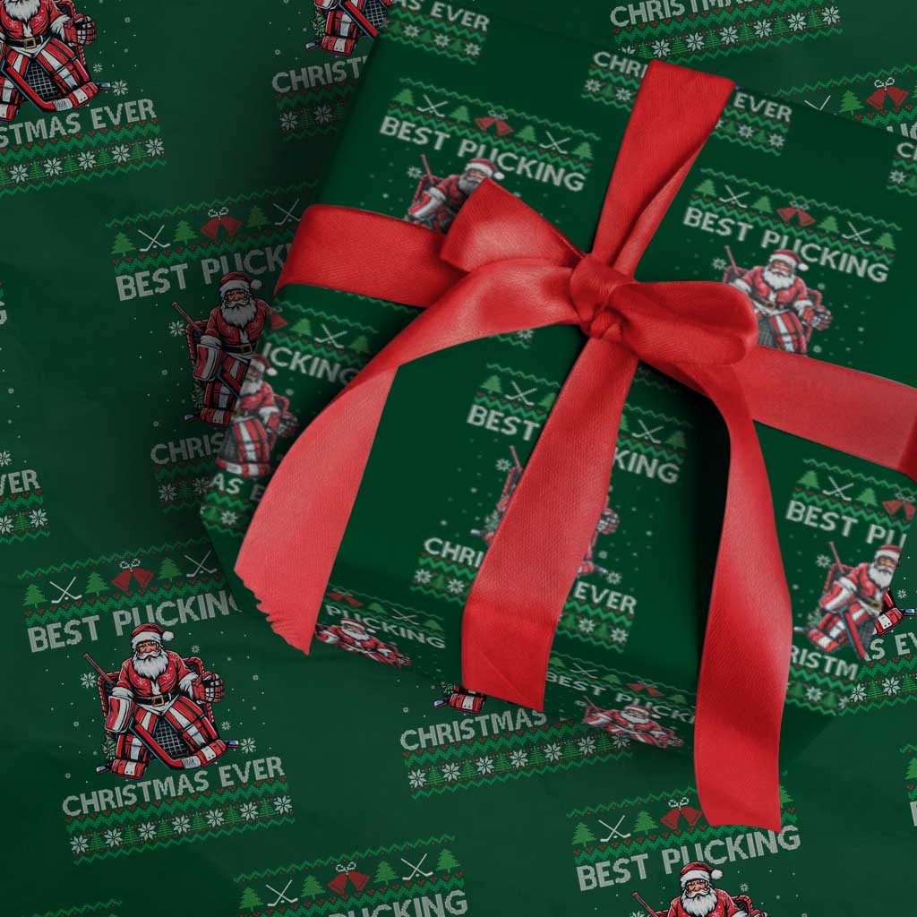 Best Pucking Christmas Ever Wrapping Paper Roll Santa Hockey Goalie Ugly Sweater Gift TS12 Green Print Your Wear