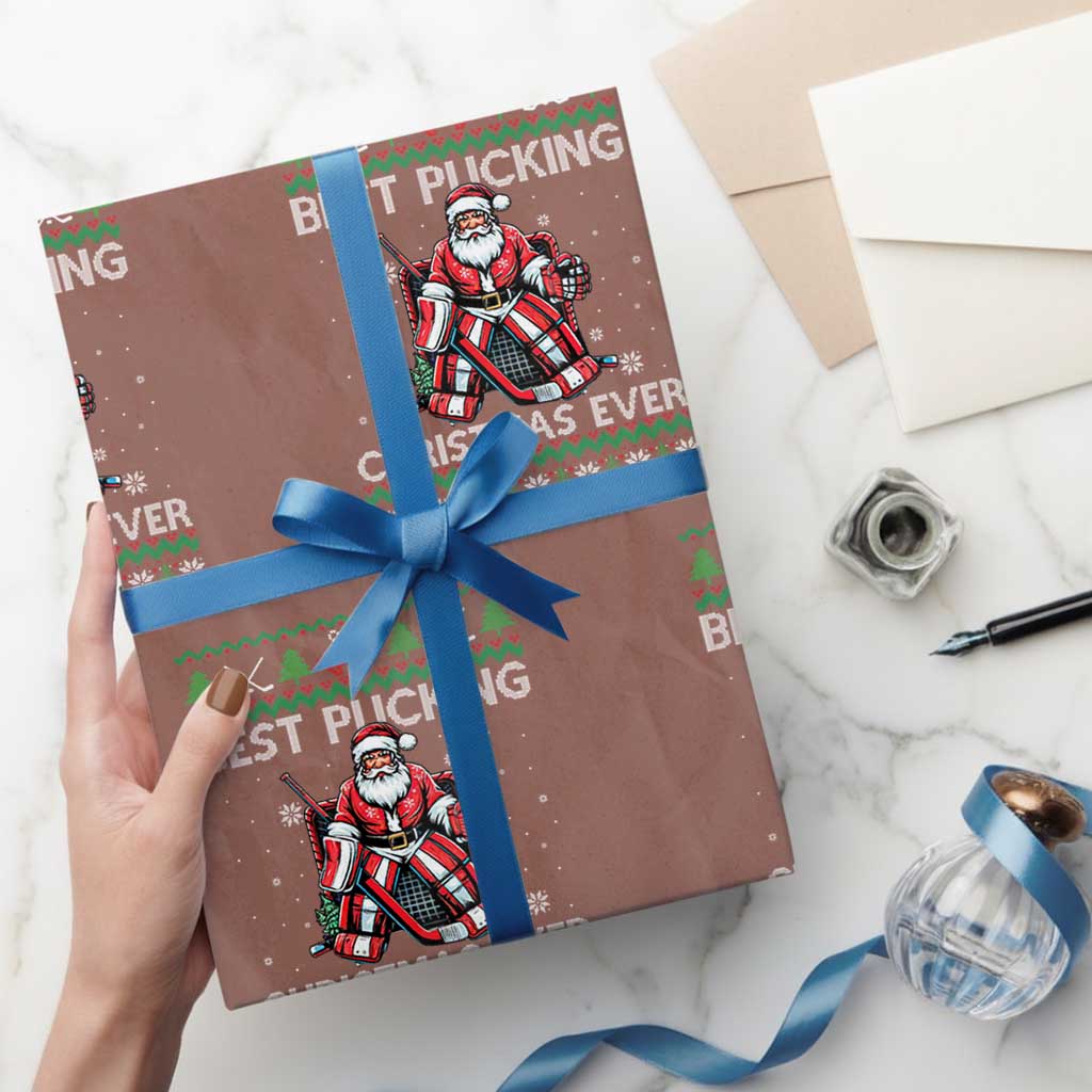 Best Pucking Christmas Ever Wrapping Paper Roll Santa Hockey Goalie Ugly Sweater Gift TS12 Mocha Print Your Wear