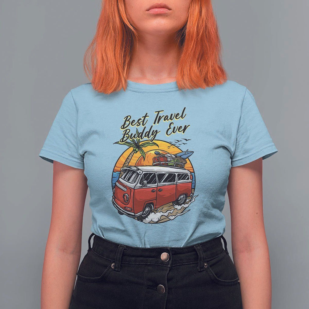 Best Travel Buddy Ever T Shirt For Women Vintage Beach Van Summer Vacation TS11 Light Blue Print Your Wear