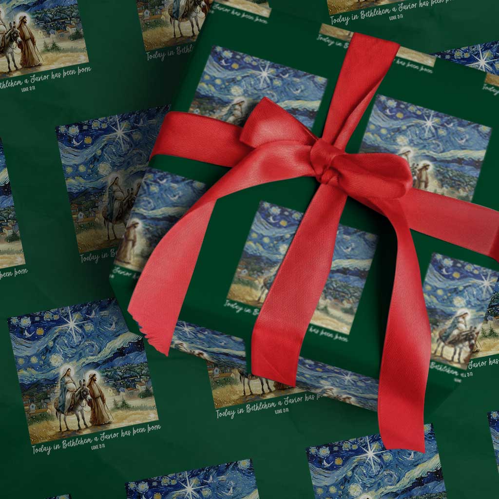 Bethlehem Starry Night Wrapping Paper Roll Nativity Luke 2:11 Christian Xmas TS14 Green Print Your Wear