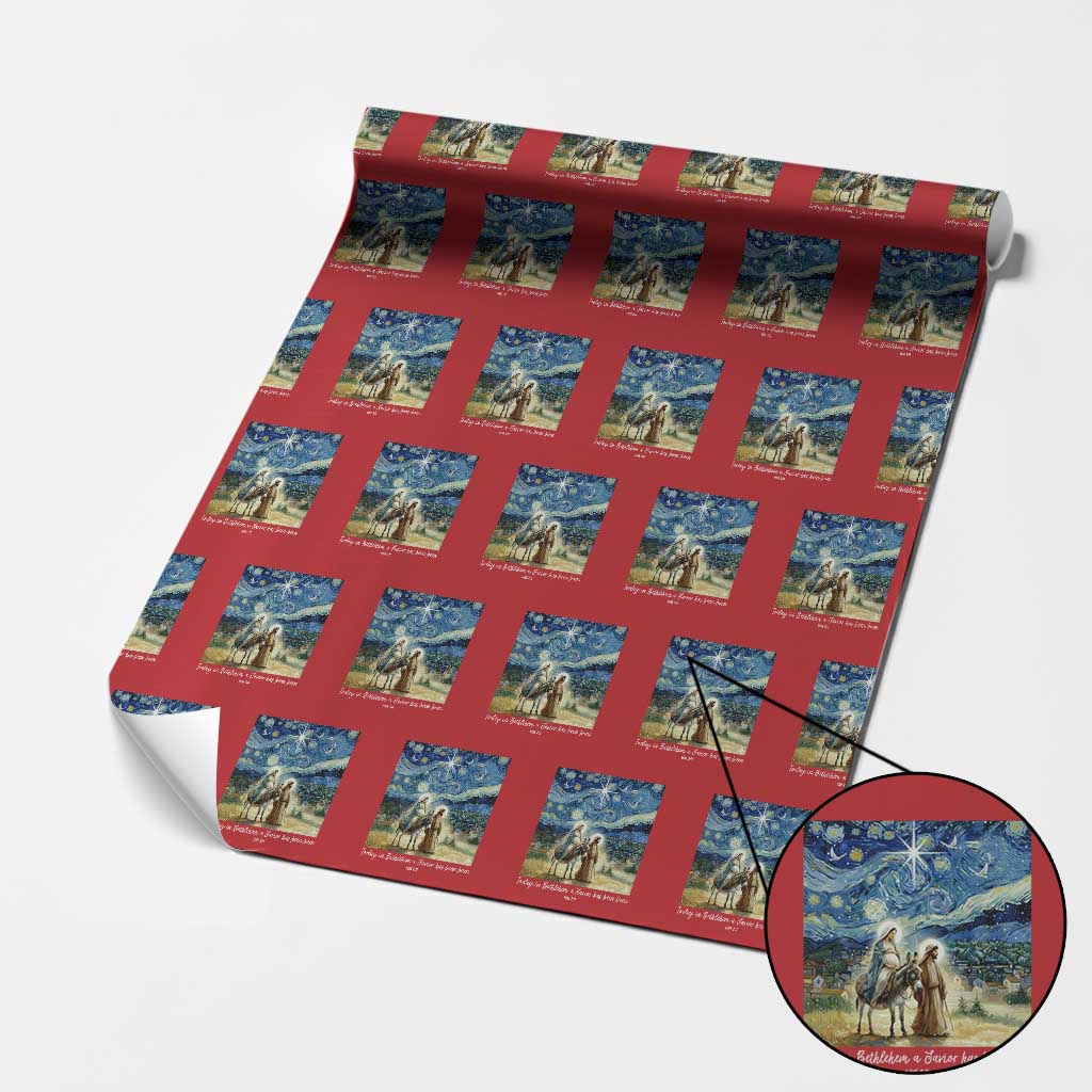 Bethlehem Starry Night Wrapping Paper Roll Nativity Luke 2:11 Christian Xmas TS14 Red Print Your Wear