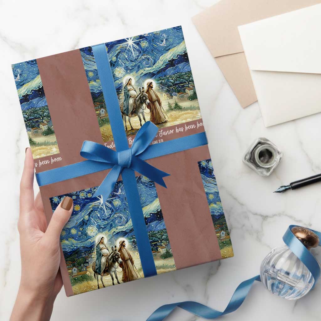 Bethlehem Starry Night Wrapping Paper Roll Nativity Luke 2:11 Christian Xmas TS14 Mocha Print Your Wear