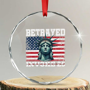 Betrayed Invoke 25 Statue of Liberty Crying Crystal Glass Ornament 25th Amendment Distressed Flag Political Satire Graphic TS02 Transparent Glass 3'' Circle Print Your Wear