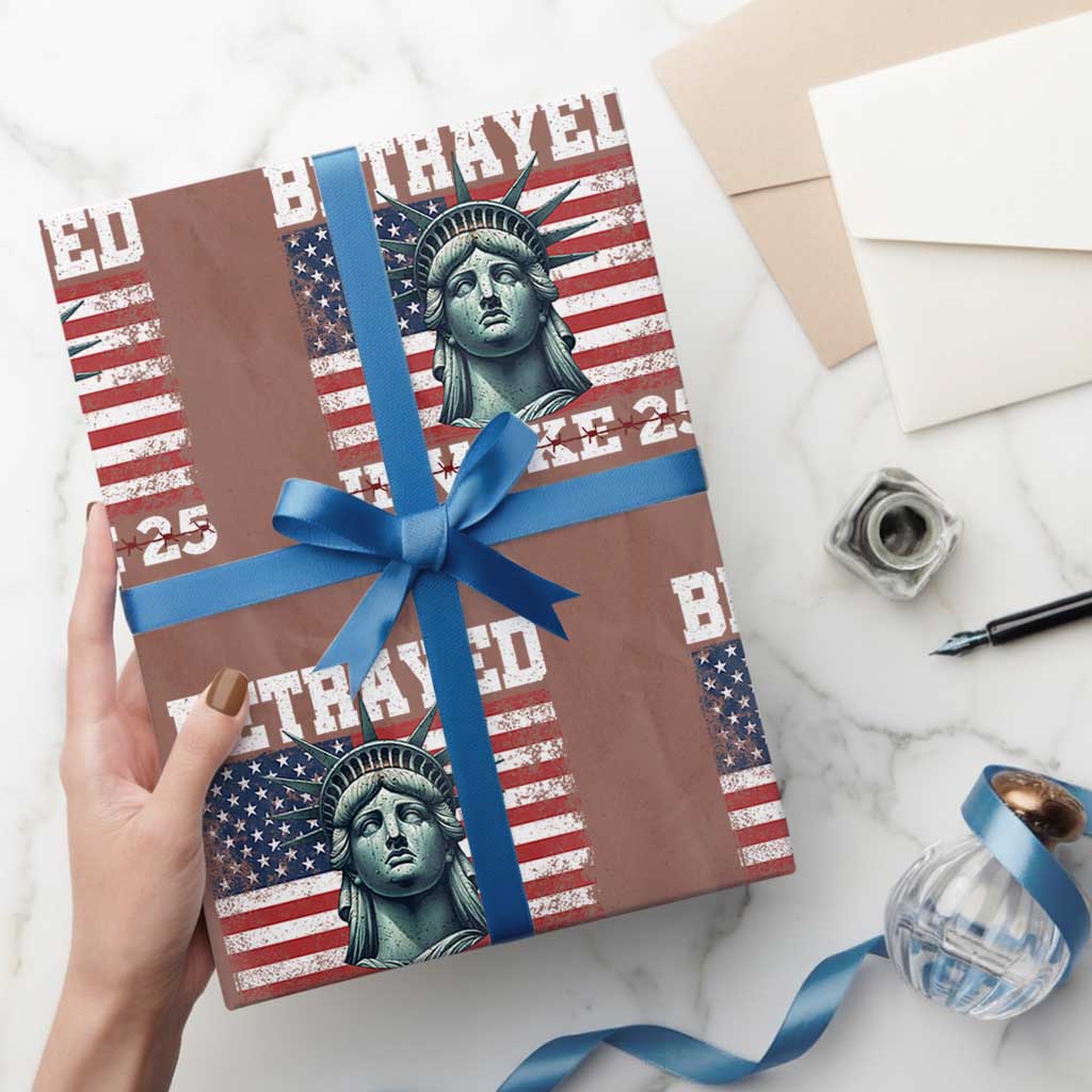 Betrayed Invoke 25 Statue of Liberty Crying Wrapping Paper Roll 25th Amendment Distressed Flag Political Satire Graphic TS02 Mocha Print Your Wear