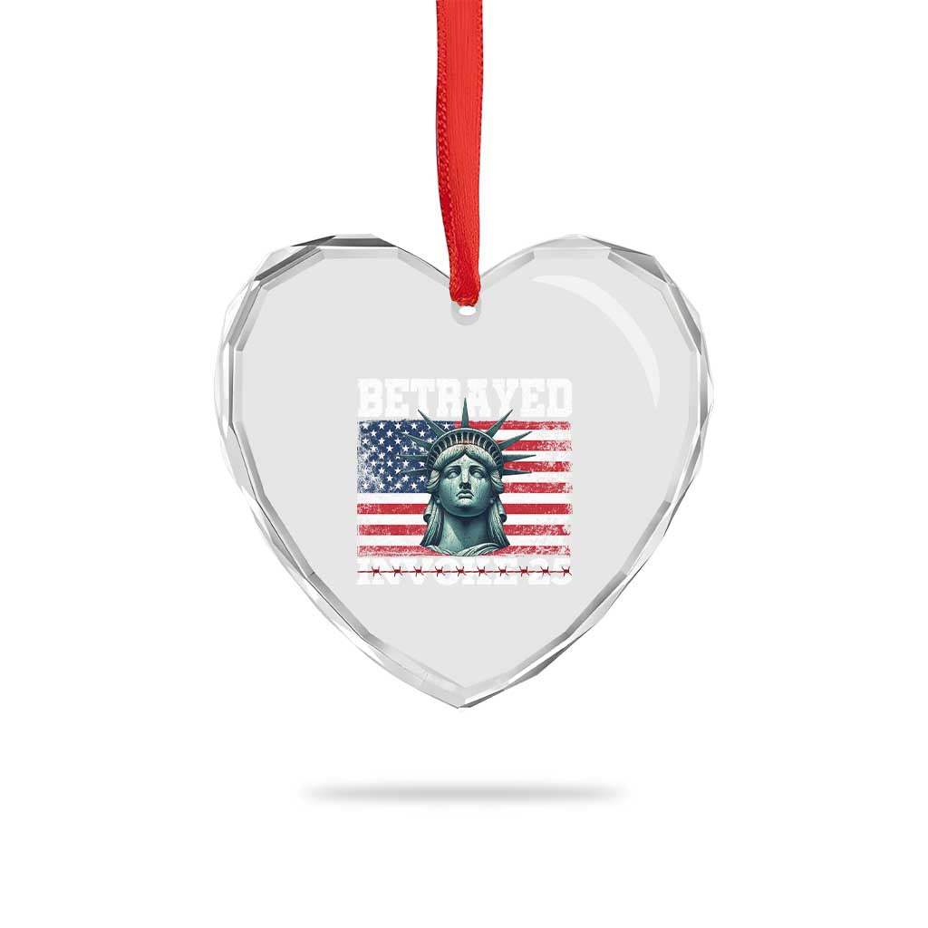 Betrayed Invoke 25 Statue of Liberty Crying Heart Crystal Glass Ornament 25th Amendment Distressed Flag Political Satire Graphic TS02 Print Your Wear