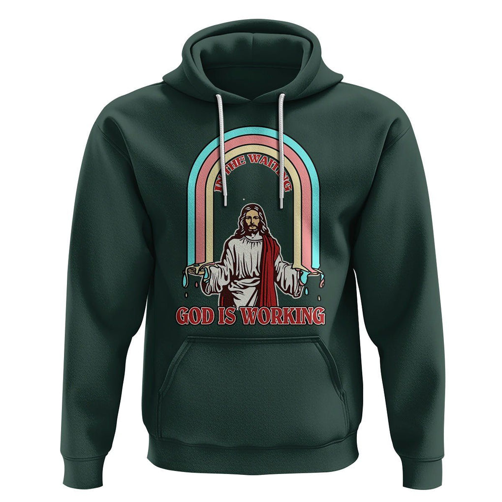 Bible Verse Hoodie Jesus In The Waiting God Is Working Christian Bible Religious TS02 Dark Forest Green Printyourwear