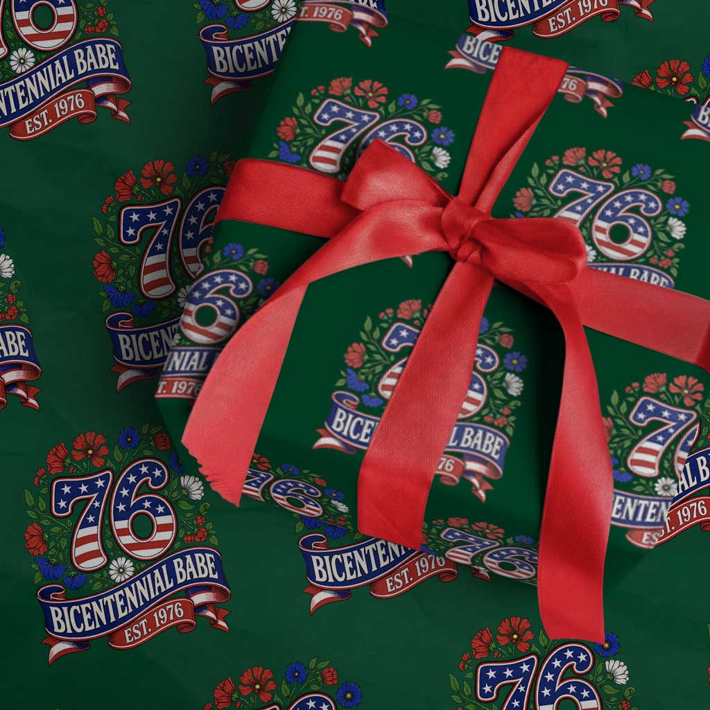 Bicentennial Babe 50th Birthday Wrapping Paper Roll Vintage 1976 Retro USA Floral