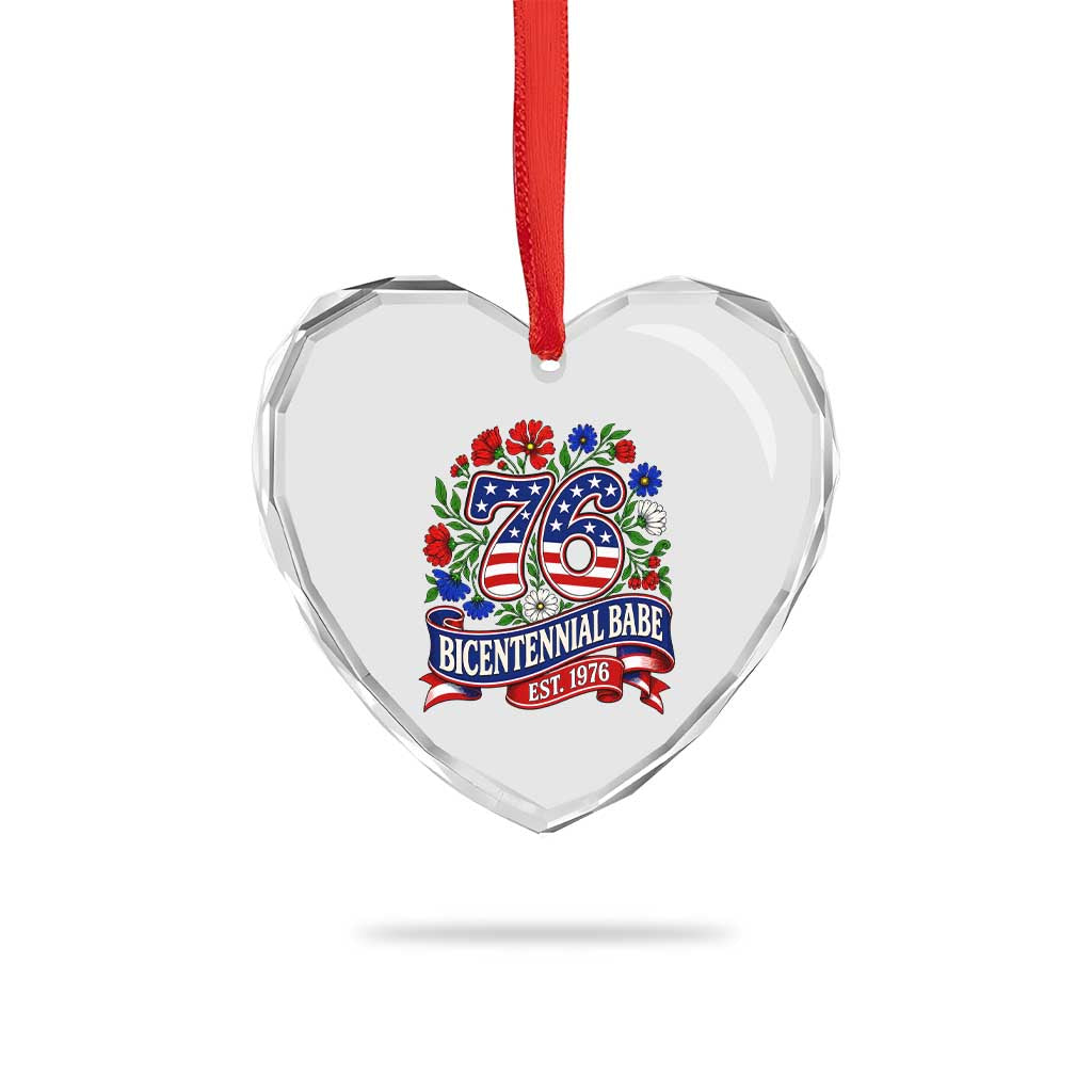Bicentennial Babe 50th Birthday Heart Crystal Glass Ornament Vintage 1976 Retro USA Floral TS11 Print Your Wear