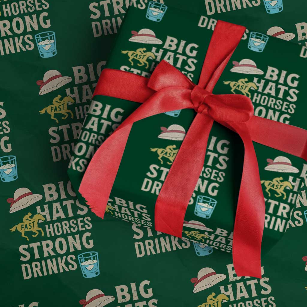 Big Hats Fast Horses Strong Drinks Retro Wrapping Paper Roll Southern Derby Day Watch Party Graphic TS02 Green Print Your Wear