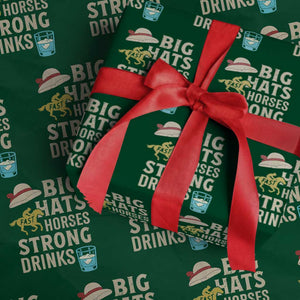 Big Hats Fast Horses Strong Drinks Retro Wrapping Paper Roll Southern Derby Day Watch Party Graphic TS02 Green Print Your Wear