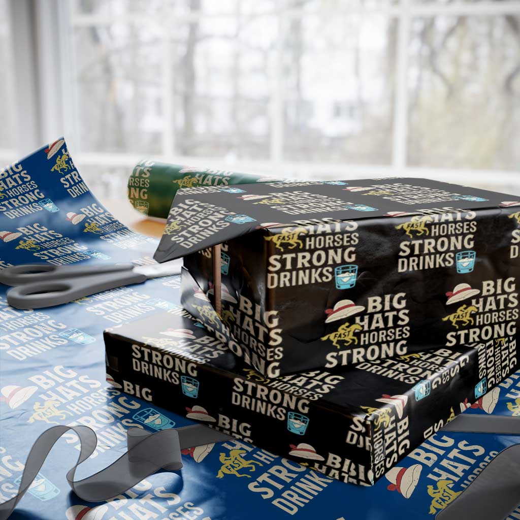 Big Hats Fast Horses Strong Drinks Retro Wrapping Paper Roll Southern Derby Day Watch Party Graphic TS02 Black Print Your Wear
